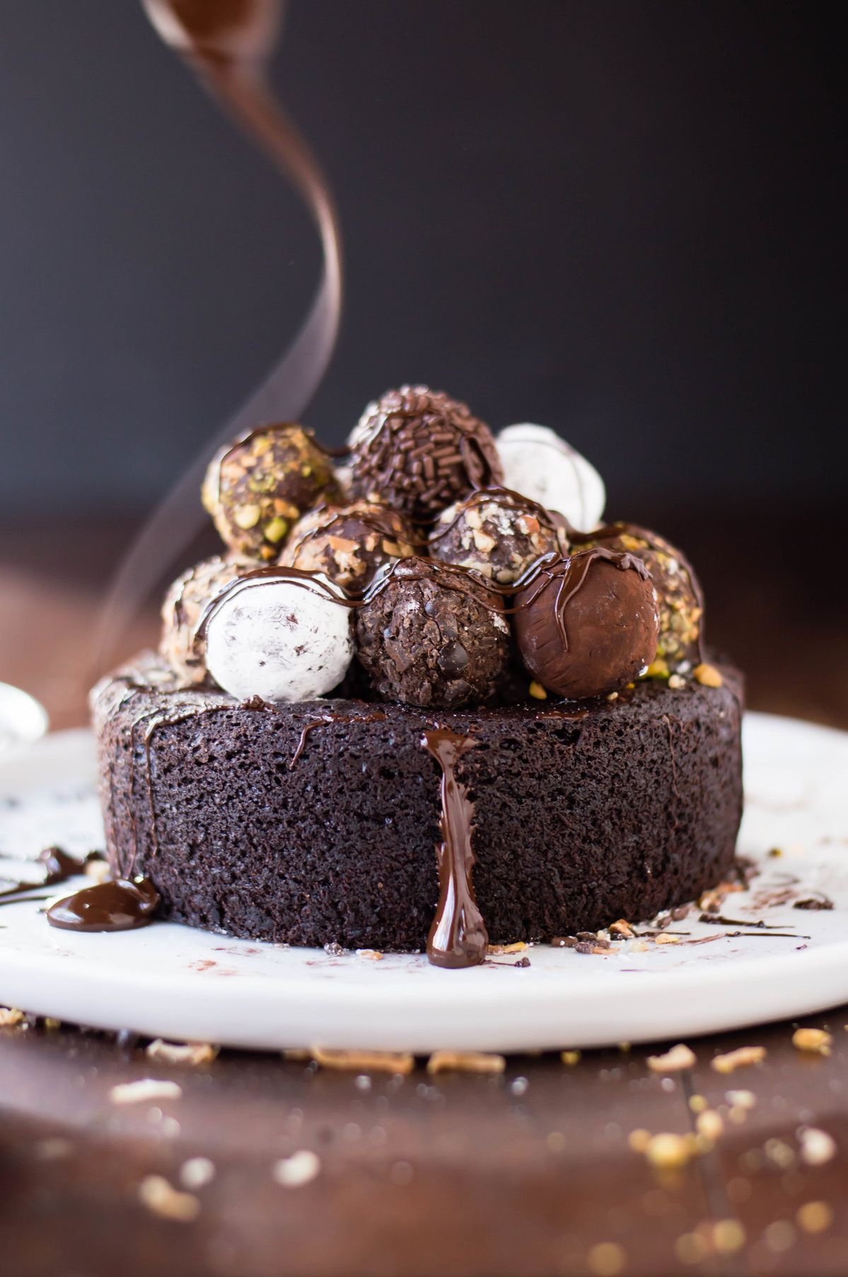 Round chocolate truffles dusted with cocoa